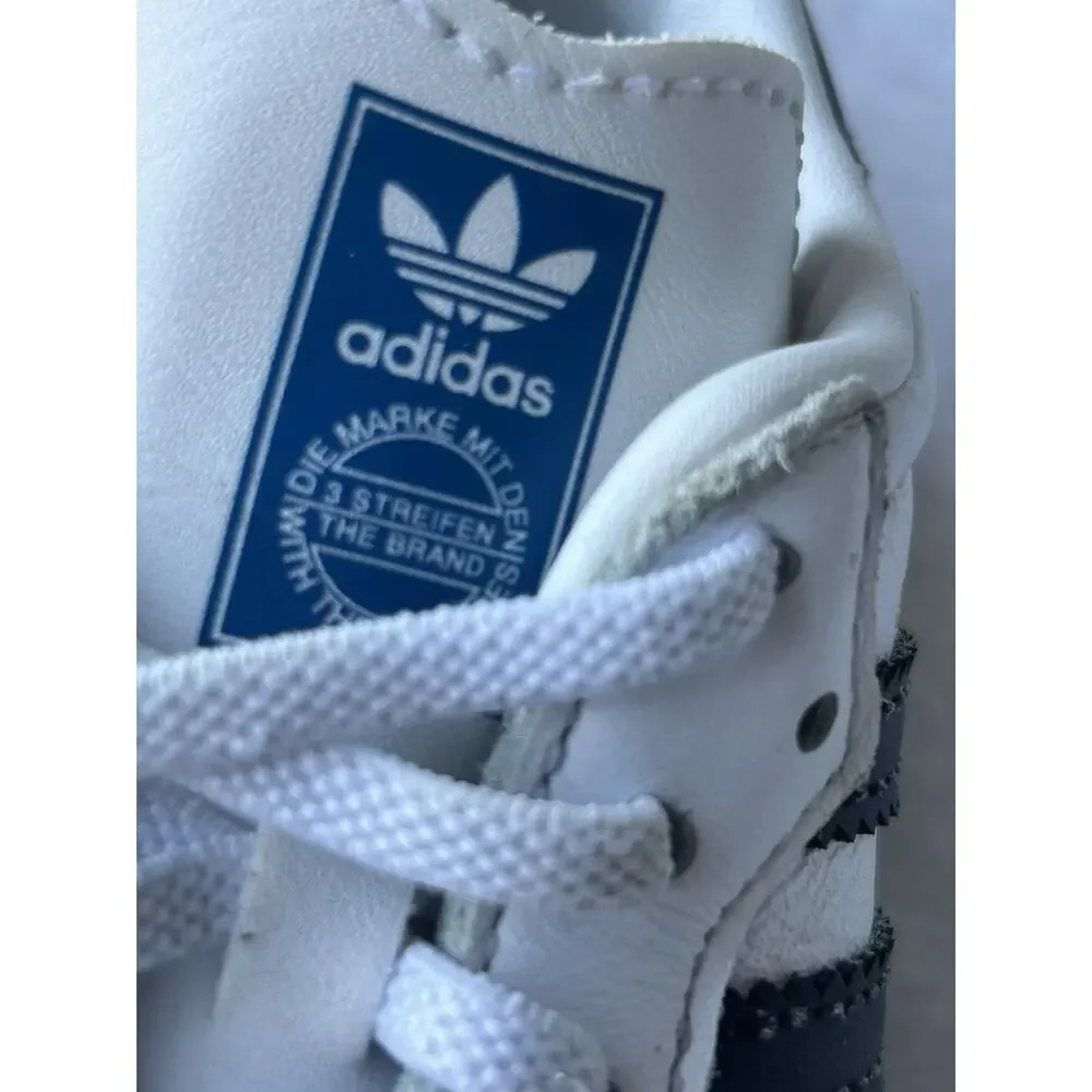 adidas Samba Unisex Kids White/Black Leather Lace-Up Low Top 9 US 26 EU IE3679